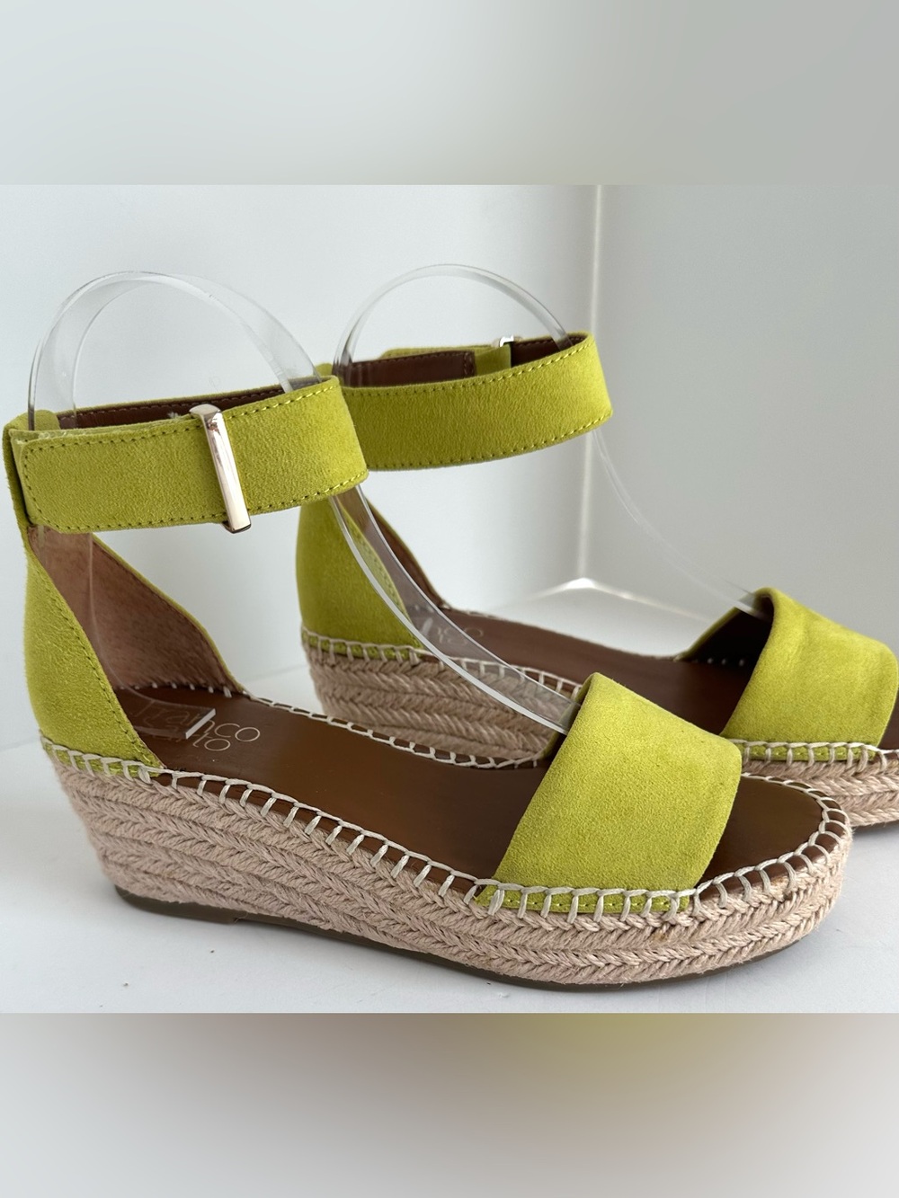 Franco Sarto Pela  Chartreuse suede wedge sandals (NWOT) - Picture 6 of 11